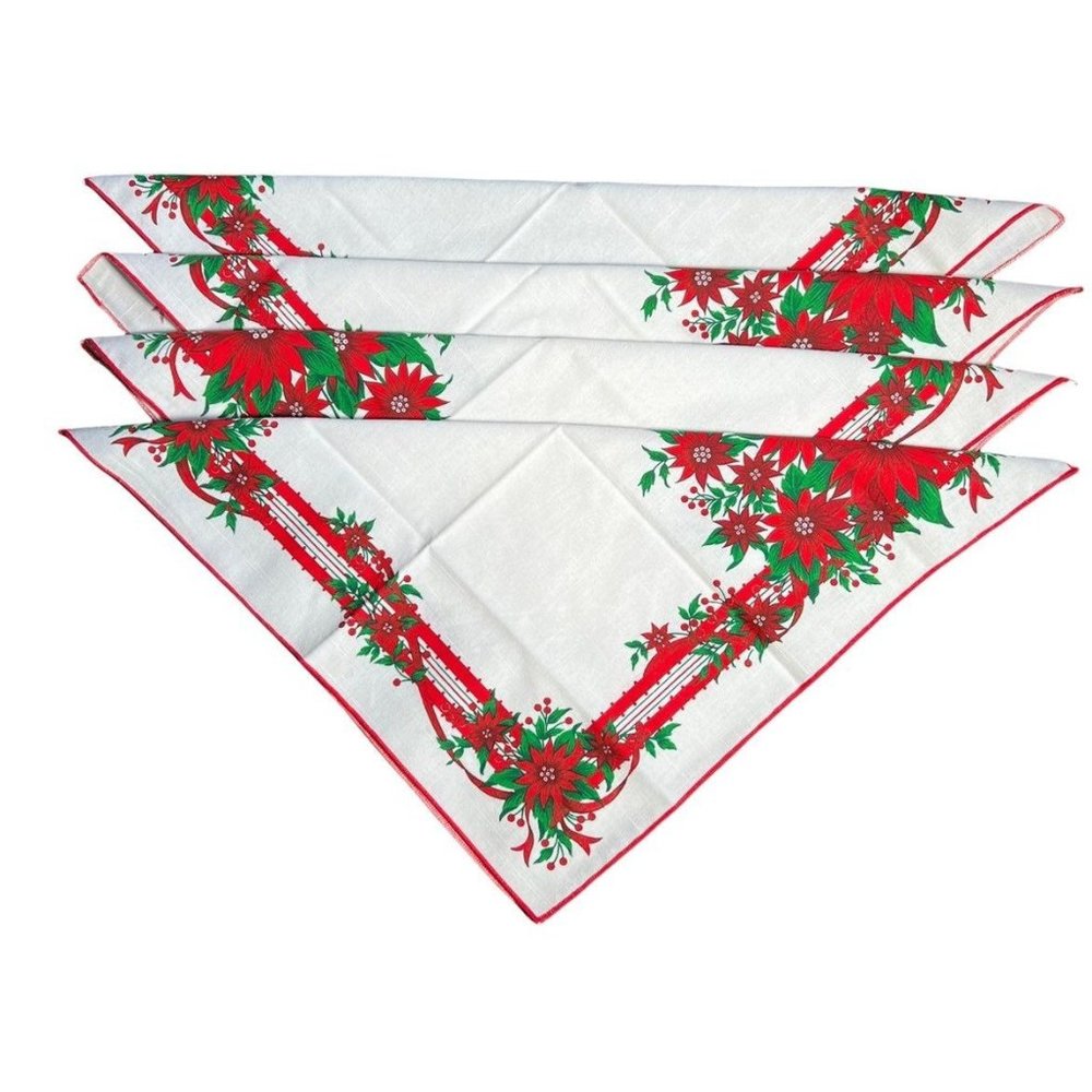 Colorful Poinsettia Pattern Napkins Set of 4 Christmas Red White Green